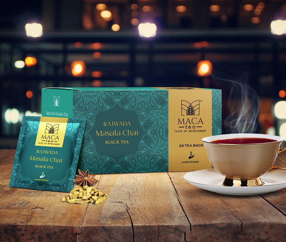 Maca Tea Rajwada Masala Chai Black Tea Packaging Design